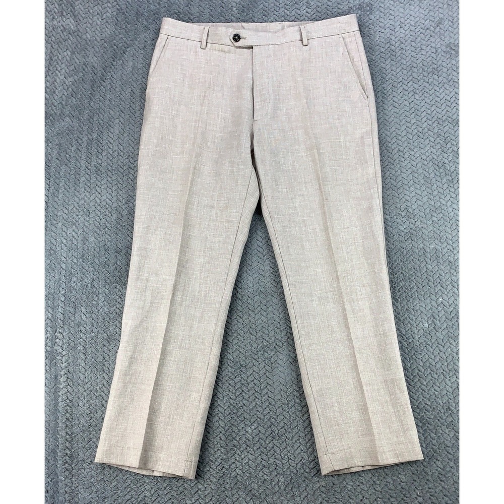 Caribbean Pants Linen Blend Mens 38x30 Beige Straight Leg Coastal Beach